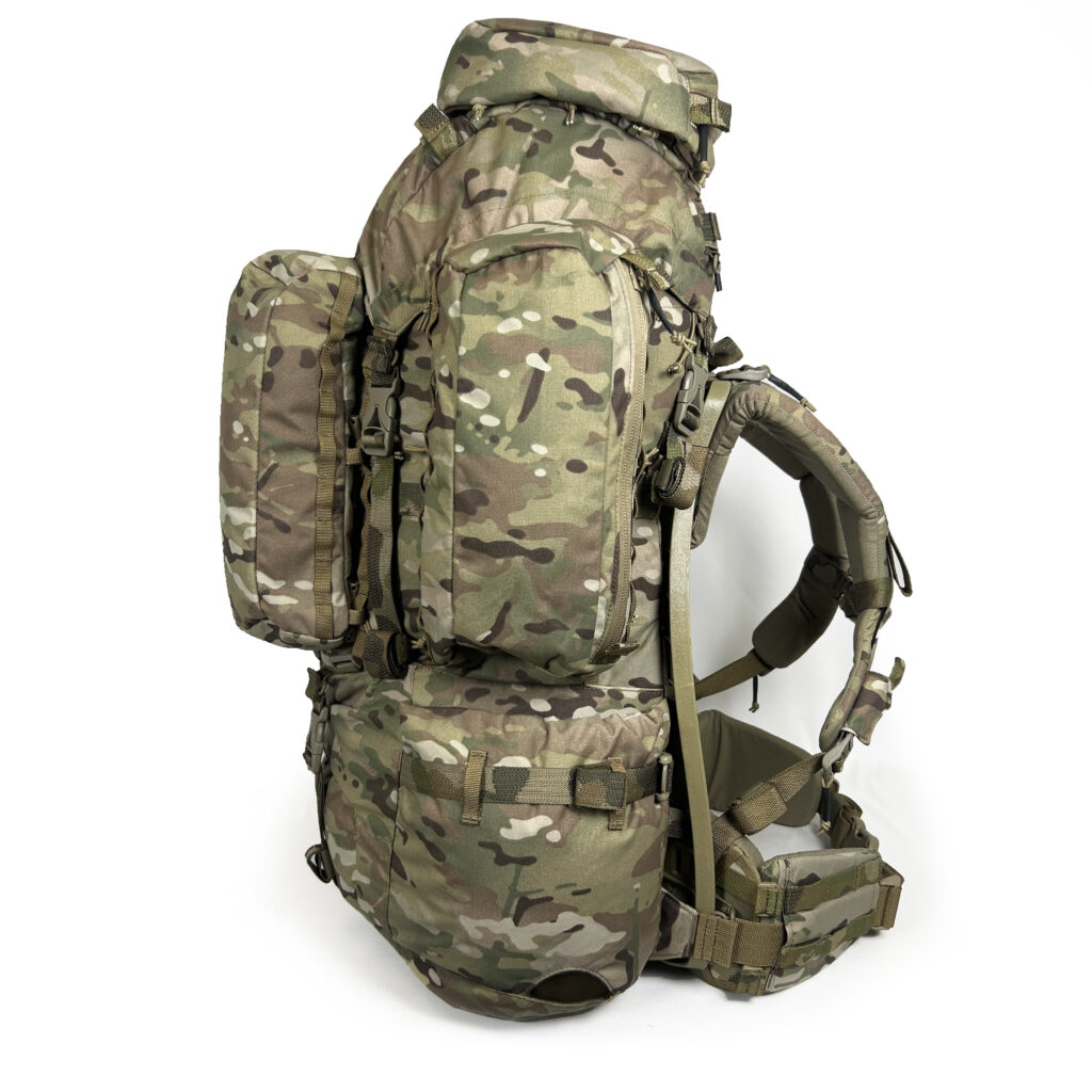 Crossfire CF4 military rucksack, 120L external frame, modular for long-range recon-side shot